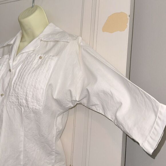 Vintage 60s Homemade White Shirt with Dolman Sleeves & Pleated Front Pockets - Picture 5 of 9